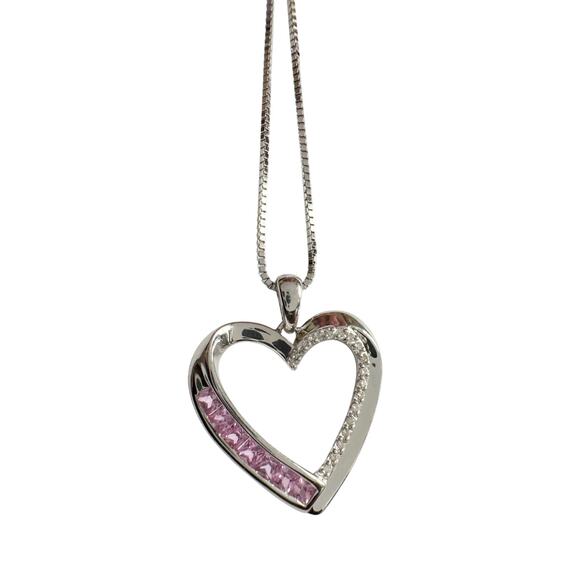 Pink & White Heart Necklace with Lab Created Sapphires - Sterling Silver - Picture 9 of 14